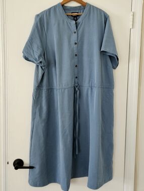 Lands End Shirt Dress 2X Blue Summer Preppy Oeko-tex Coastal Popover Casual